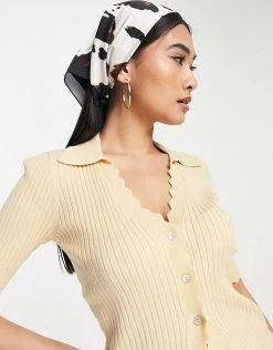 Y.A.S Scallop Edge Knitted Polo Top In Sand For Women 9 Y.A.S Scallop Edge Knitted Polo Top In Sand For Women -Women's Y.A.S Sales Shop unnamed file 2277