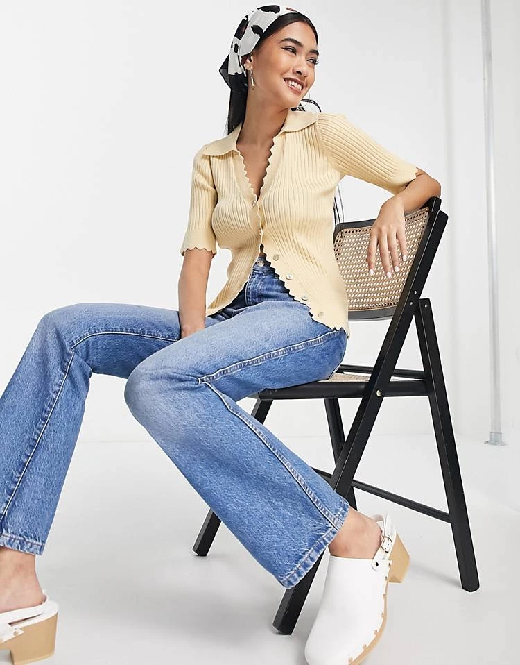 Y.A.S Scallop Edge Knitted Polo Top In Sand For Women 6 Y.A.S Scallop Edge Knitted Polo Top In Sand For Women - Image 4