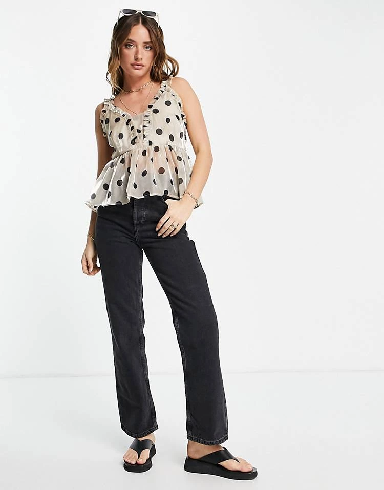 Y.A.S Frill Detail Cross Back Cami Top Co-ord In Beige Spot For Women 5 Y.A.S Frill Detail Cross Back Cami Top Co-ord In Beige Spot For Women - Image 3