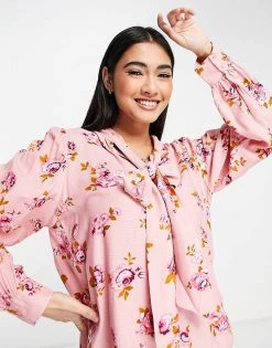 Y.A.S Pussy Bow Blouse In Pink Floral For Women 9 Y.A.S Pussy Bow Blouse In Pink Floral For Women -Women's Y.A.S Sales Shop unnamed file 2292