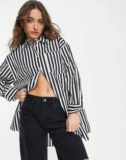 Y.A.S Oversized Shirt In Mono Stripe For Women Black Stripe -Women's Y.A.S Sales Shop unnamed file 2297