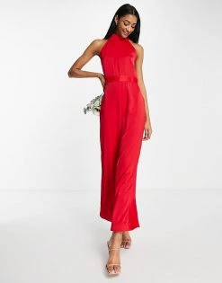 Y.A.S Bridesmaid Halterneck Jumpsuit In Red For Women -Women's Y.A.S Sales Shop unnamed file 23