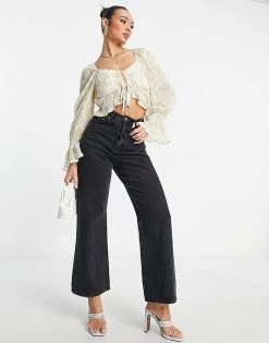 Y.A.S Exclusive Plisse Top With Volume Sleeves And Tie Front In Neutral Animal For Women Multi -Women's Y.A.S Sales Shop unnamed file 2308