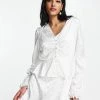 Y.A.S Bridal Jaquard Satin Shirt Co-ord In White For Women Star White