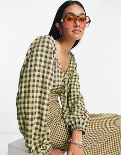 Y.A.S Sweetheart Neck Midi Dress In Brown & Yellow Check For Women Yellow & Brown Check -Women's Y.A.S Sales Shop unnamed file 233