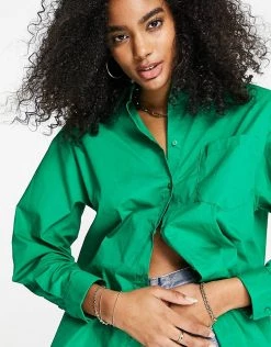 Y.A.S Oversized Cotton Shirt In Bright Green For Women Jolly Green -Women's Y.A.S Sales Shop unnamed file 2352