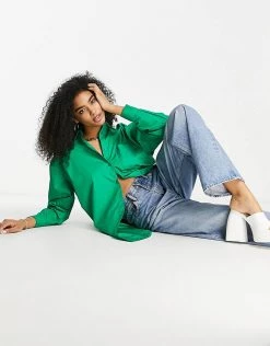 Y.A.S Oversized Cotton Shirt In Bright Green For Women Jolly Green -Women's Y.A.S Sales Shop unnamed file 2353