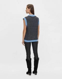 Y.A.S Contrast Knitted Vest In Blue & Black Check For Women Multi -Women's Y.A.S Sales Shop unnamed file 2358