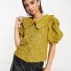 Y.A.S Jaquard Blouse With Puff Sleeve In Mustard For Women