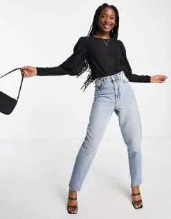 Y.A.S Textured Blouse With Long Cuff In Black For Women