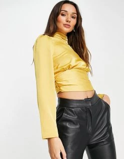 Y.A.S Satin Top With Open Back Detail In Yellow For Women -Women's Y.A.S Sales Shop unnamed file 2377