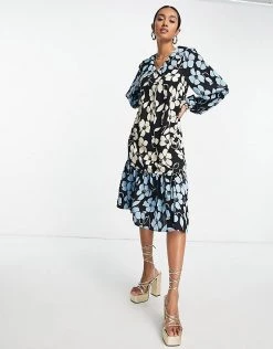 Y.A.S Exclusive Midi Dress With Exaggerated Collar In Bold Floral Mixed Print For Women Multi -Women's Y.A.S Sales Shop unnamed file 238