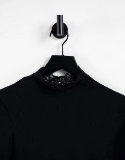 Y.A.S Lace Trim Long Sleeve Top In Black For Women -Women's Y.A.S Sales Shop unnamed file 2382