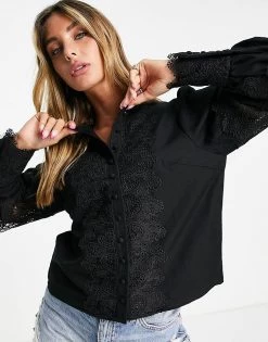 Y.A.S Lace Detail Blouse In Black For Women