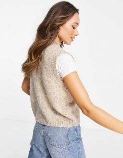 Y.A.S Knitted Vest With Deco Buttons In Beige For Women -Women's Y.A.S Sales Shop unnamed file 2392