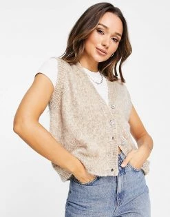 Y.A.S Knitted Vest With Deco Buttons In Beige For Women -Women's Y.A.S Sales Shop unnamed file 2394