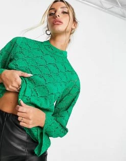 Y.A.S Lace High Neck Top Co-ord In Green For Women Jolly Green -Women's Y.A.S Sales Shop unnamed file 2397