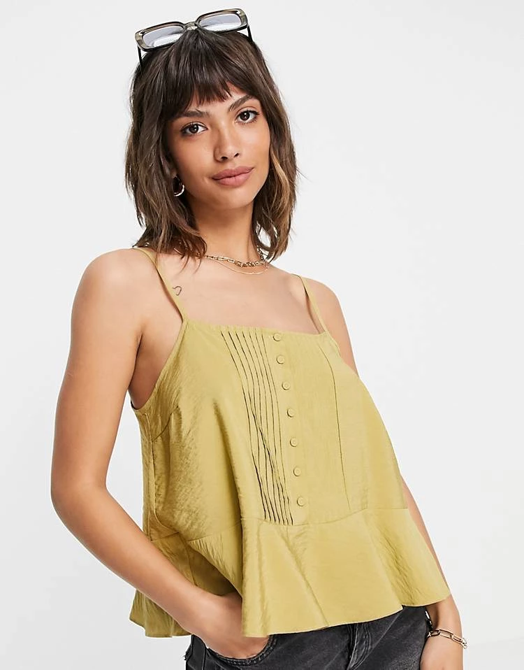 Y.A.S Button Front Cami Top In Khaki For Women 7 Y.A.S Button Front Cami Top In Khaki For Women - Image 5
