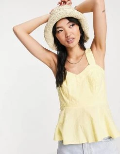 Y.A.S Organic Cotton Sleeveless Blouse In Pale Yellow For Women -Women's Y.A.S Sales Shop unnamed file 2419