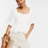 Y.A.S Shirred Top With Puff Sleeves In White For Women -Women's Y.A.S Sales Shop unnamed file 2420
