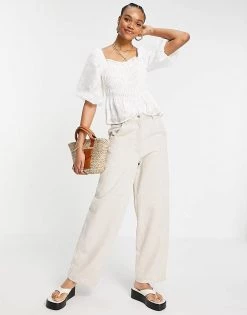 Y.A.S Shirred Top With Puff Sleeves In White For Women -Women's Y.A.S Sales Shop unnamed file 2423