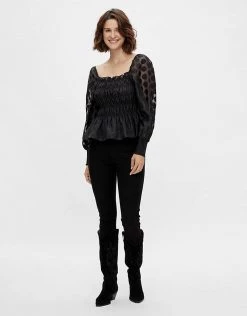 Y.A.S Square Neck Top With Smocking In Black For Women -Women's Y.A.S Sales Shop unnamed file 2447