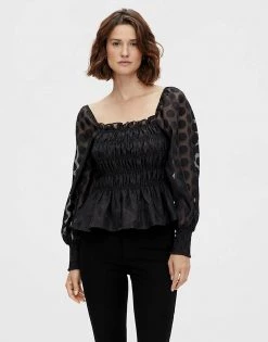 Y.A.S Square Neck Top With Smocking In Black For Women -Women's Y.A.S Sales Shop unnamed file 2449