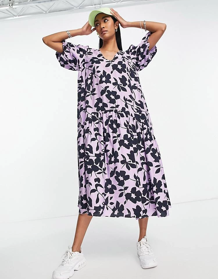 Y.A.S Smock Midi Dress In Bold Floral For Women Purple 3 Y.A.S Smock Midi Dress In Bold Floral For Women Purple