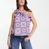 Y.A.S Organic Cotton One Shoulder Top In Purple Tile Print For Women Purple Print -Women's Y.A.S Sales Shop unnamed file 2455