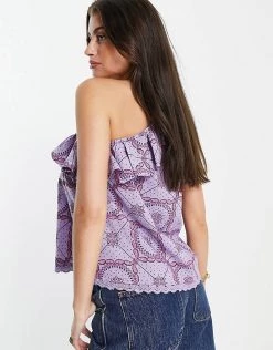 Y.A.S Organic Cotton One Shoulder Top In Purple Tile Print For Women Purple Print 8 Y.A.S Organic Cotton One Shoulder Top In Purple Tile Print For Women Purple Print -Women's Y.A.S Sales Shop unnamed file 2456