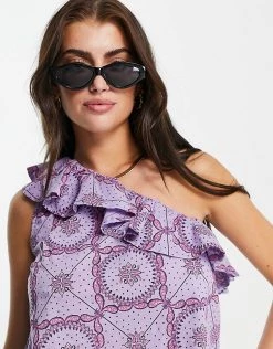 Y.A.S Organic Cotton One Shoulder Top In Purple Tile Print For Women Purple Print 9 Y.A.S Organic Cotton One Shoulder Top In Purple Tile Print For Women Purple Print -Women's Y.A.S Sales Shop unnamed file 2457