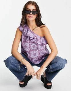 Y.A.S Organic Cotton One Shoulder Top In Purple Tile Print For Women Purple Print 10 Y.A.S Organic Cotton One Shoulder Top In Purple Tile Print For Women Purple Print -Women's Y.A.S Sales Shop unnamed file 2458