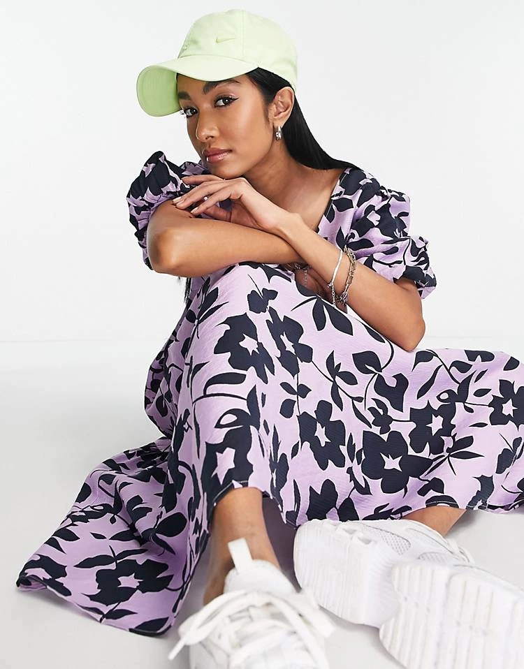 Y.A.S Smock Midi Dress In Bold Floral For Women Purple 4 Y.A.S Smock Midi Dress In Bold Floral For Women Purple - Image 2