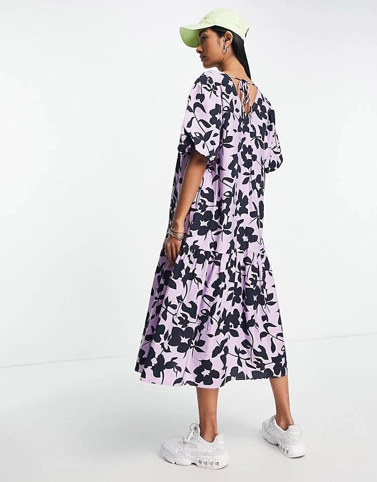 Y.A.S Smock Midi Dress In Bold Floral For Women Purple 5 Y.A.S Smock Midi Dress In Bold Floral For Women Purple - Image 3