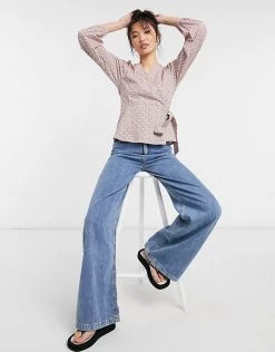 Y.A.S Wrap Blouse In Pink Ditsy Floral For Women Pink Floral -Women's Y.A.S Sales Shop unnamed file 2473