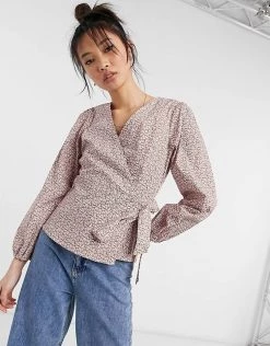 Y.A.S Wrap Blouse In Pink Ditsy Floral For Women Pink Floral -Women's Y.A.S Sales Shop unnamed file 2474