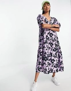 Y.A.S Smock Midi Dress In Bold Floral For Women Purple 10 Y.A.S Smock Midi Dress In Bold Floral For Women Purple -Women's Y.A.S Sales Shop unnamed file 248