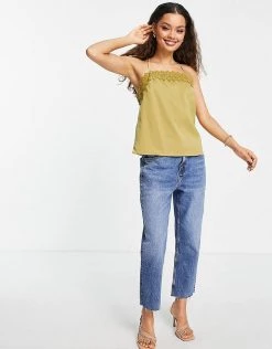 Y.A.S Petite Recycled Cami Top With Lace Detail In Khaki Green For Women 10 Y.A.S Petite Recycled Cami Top With Lace Detail In Khaki Green For Women -Women's Y.A.S Sales Shop unnamed file 2483