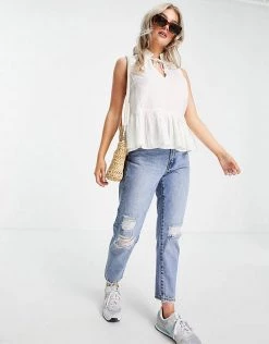 Y.A.S Petite Organic Cotton Sleeveless Blouse In Cream For Women -Women's Y.A.S Sales Shop unnamed file 2488