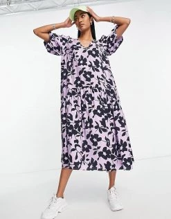 Y.A.S Smock Midi Dress In Bold Floral For Women Purple 11 Y.A.S Smock Midi Dress In Bold Floral For Women Purple -Women's Y.A.S Sales Shop unnamed file 249