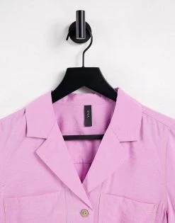 Y.A.S Ruched Sleeve Grandad Shirt In Purple For Women -Women's Y.A.S Sales Shop unnamed file 2512