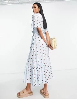 Y.A.S Exclusive Maxi Dress With Frill Detail In Blue And Brown Heart Print For Women Multi -Women's Y.A.S Sales Shop unnamed file 252