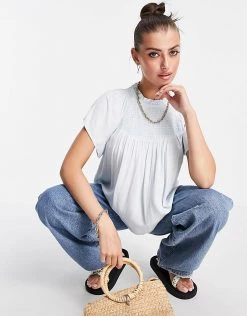 Y.A.S Shirred Blouse In Pale Blue For Women -Women's Y.A.S Sales Shop unnamed file 2524