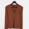 Y.A.S Long Sleeve T-shirt With Button Detail In Rust For Women -Women's Y.A.S Sales Shop unnamed file 2525