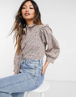 Y.A.S Shirt With Frill Shoulder In Floral Print For Women Eggnog Aop -Women's Y.A.S Sales Shop unnamed file 2534