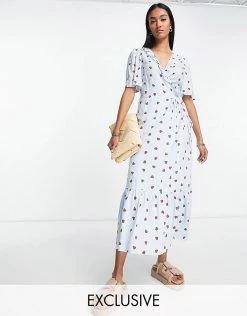 Y.A.S Exclusive Maxi Dress With Frill Detail In Blue And Brown Heart Print For Women Multi -Women's Y.A.S Sales Shop unnamed file 254