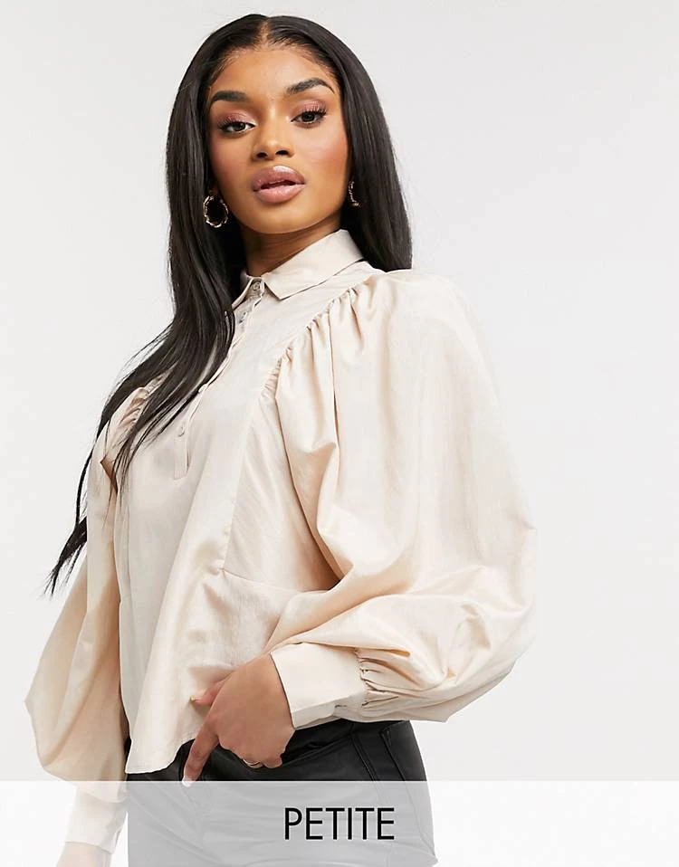 Y.A.S Petite Shirt With Balloon Sleeves And Pleat Detail In Cream For Women 3 Y.A.S Petite Shirt With Balloon Sleeves And Pleat Detail In Cream For Women