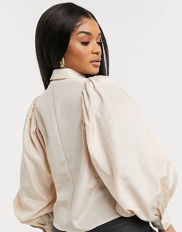 Y.A.S Petite Shirt With Balloon Sleeves And Pleat Detail In Cream For Women 4 Y.A.S Petite Shirt With Balloon Sleeves And Pleat Detail In Cream For Women - Image 2