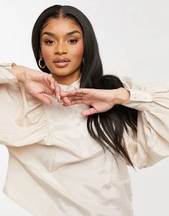 Y.A.S Petite Shirt With Balloon Sleeves And Pleat Detail In Cream For Women 9 Y.A.S Petite Shirt With Balloon Sleeves And Pleat Detail In Cream For Women -Women's Y.A.S Sales Shop unnamed file 2552