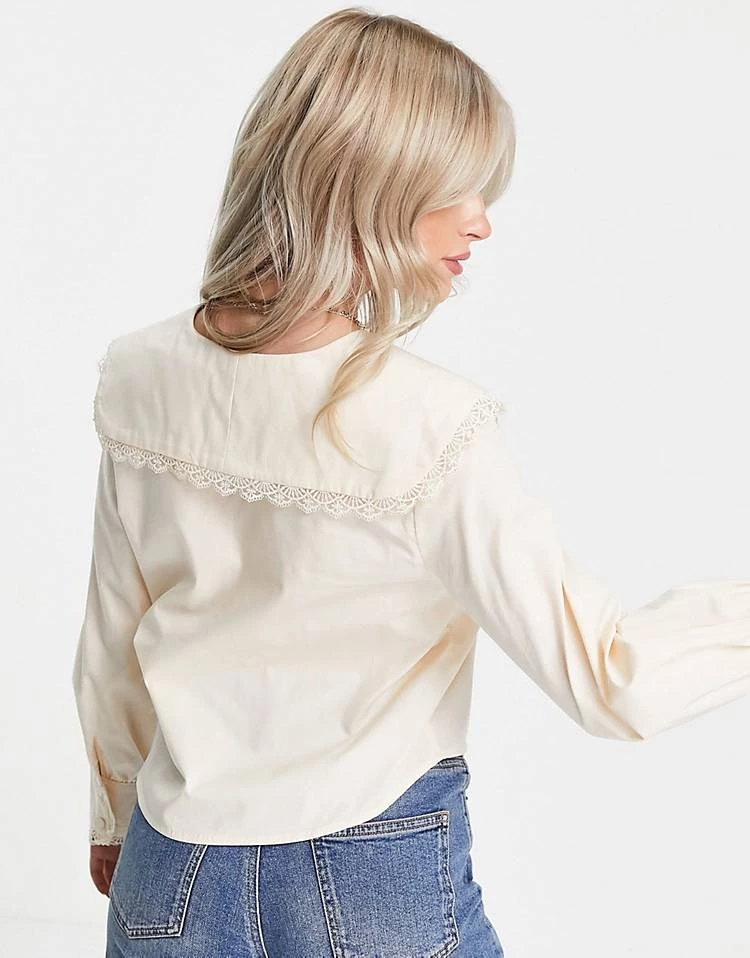 Y.A.S Petite Oversized Collar Lace Trim Shirt In Cream For Women 4 Y.A.S Petite Oversized Collar Lace Trim Shirt In Cream For Women - Image 2